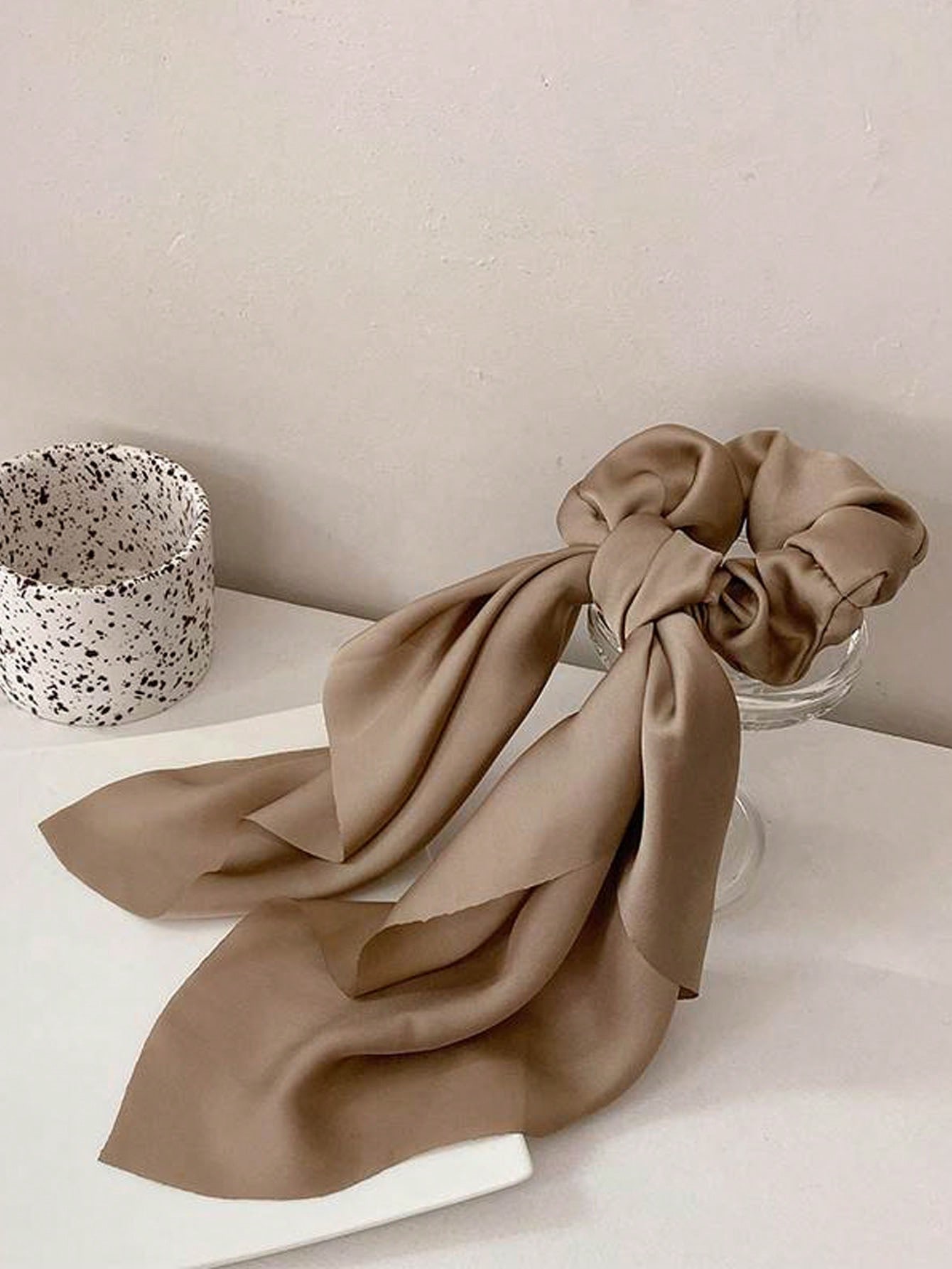 Chouchous pour cheveux en ruban de Satin noir, kaki et café pour femmes, accessoire pour cheveux polyvalent, élégant, minimaliste, couleur unie, 3 pièces