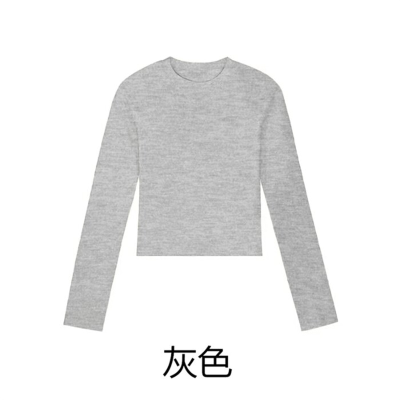 T-shirt basique en coton à col rond et manches longues pour femme, coupe courte sexy, ajustée et décontractée, Noir, Blanc, Collection Automne 2026
