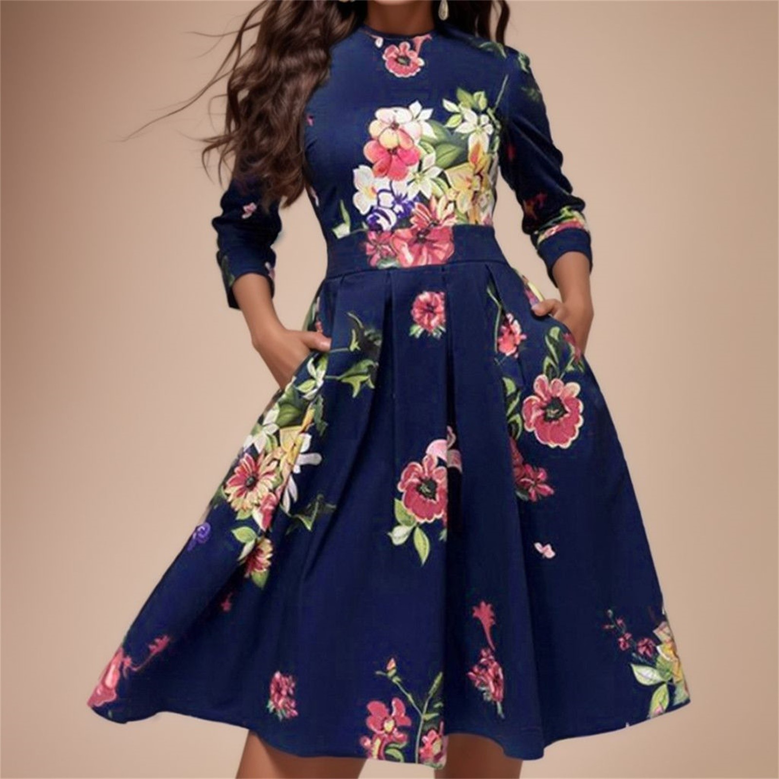Robe longue d'été pour femme, imprimé floral, style bohème ample, élégante pour soirée, vintage avec poches, collection 2026