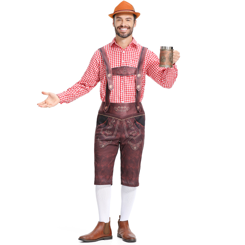 Umorden-Costume d'Oktoberfest bavarois allemand pour hommes, chemise léderhanced, tenue de festival de bière adulte, bretelles