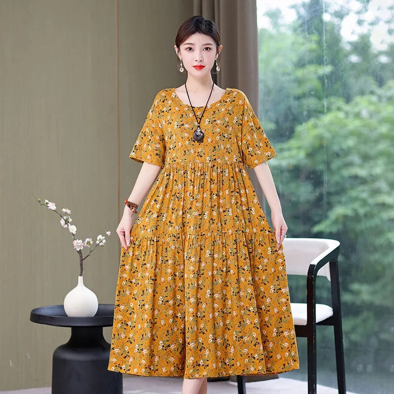 Injfur s-Robe longue en coton à imprimé floral pour femmes, grande taille 6XL, vêtements pour mères, robes maxi décontractées coréennes, été, nouveau