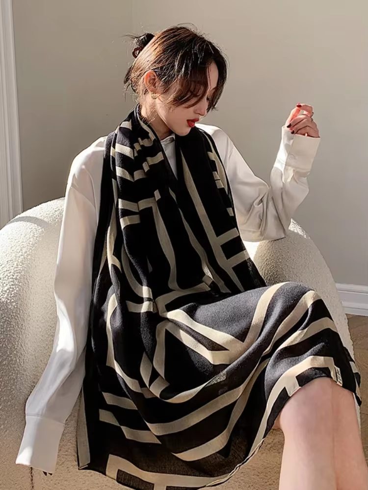 Grand Châle Pashmina pour Femme, Marque de Luxe, Hijab, Foulard, Design Imprimé, Étole de Plage, 2023