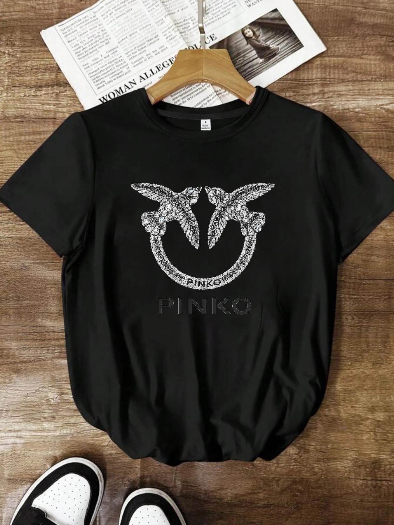 【12081】 T-shirt à manches courtes et col rond pour femme, grande taille, demi-manches élastiques et imprimés tendance