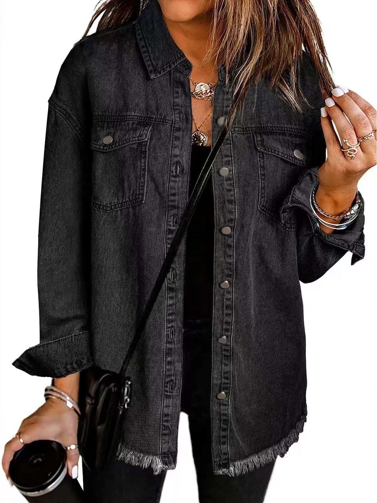 Veste en jean délavé tendance pour femmes, nouvelle collection printemps-automne, bords garnés, coupe classique décontractée pour dames