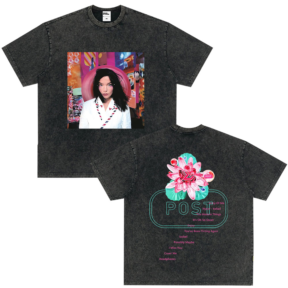 Bjork Post Album Promo Vintage Washed T Shirt Men's Women Clothing Hip Hop Oversized T-shirt Cotton Casual T-shirts Streetwear