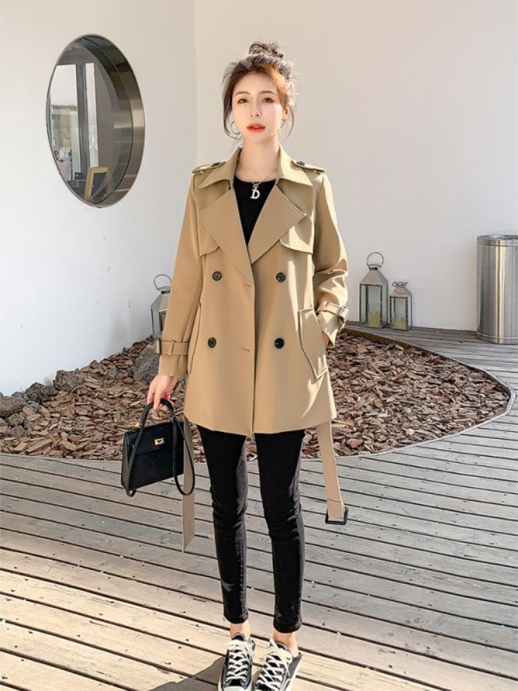 Vestes à col sur mesure pour femmes, kaki, coréen, couleur unie, manteaux coupe-vent Slim pour l'extérieur, vêtements de mode printemps