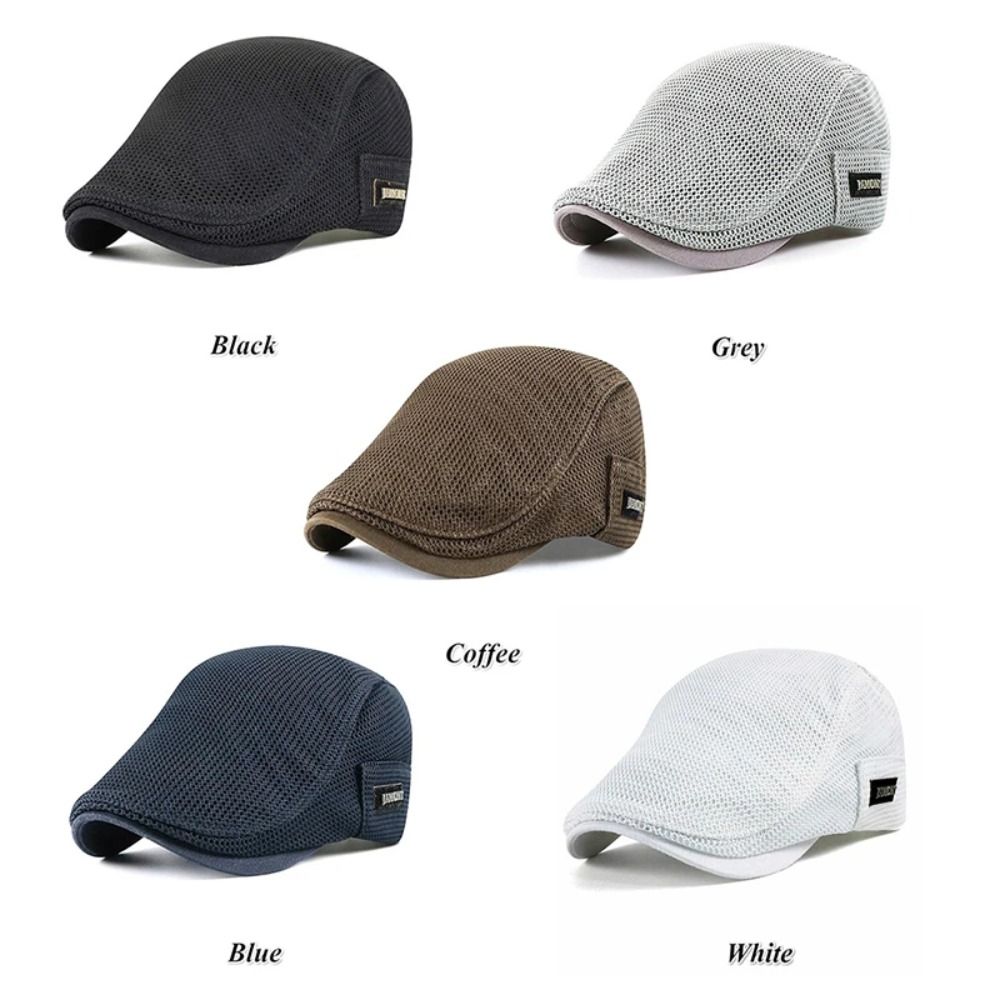 Béret ajustable uni pour homme, style coréen, casquette plate en maille de style newsboy, casquette plate à visière style britannique, été