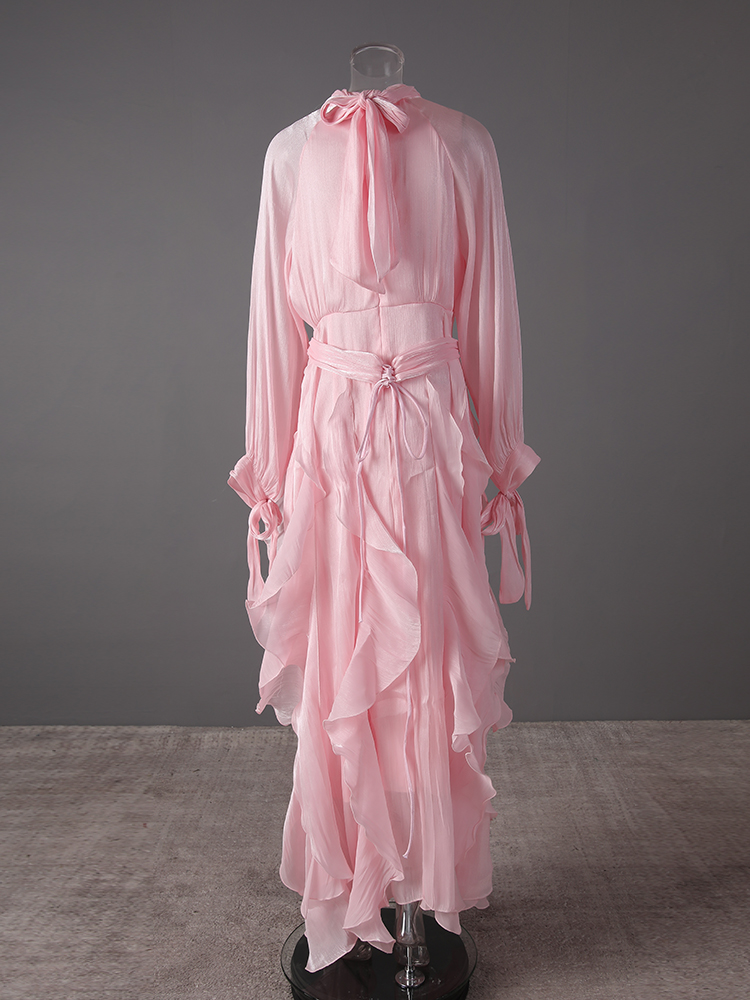Robe de soirée violette DEAT pour femmes, col roulé, coupe ajustée, laçage à la taille, volants irréguliers, manches longues, nouvelle collection
