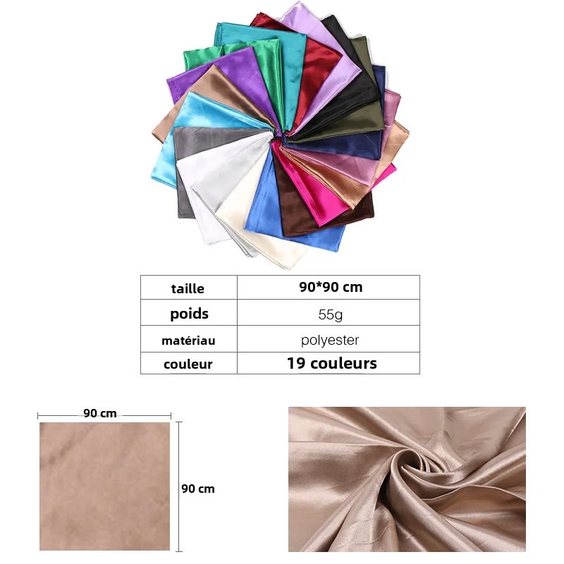 Foulard Carré en Satin pour Femme, Hijab, Mouchoir, Châle, Enveloppe la Tête, Bande de Sauna, Bandana Islamique, 90x90cm