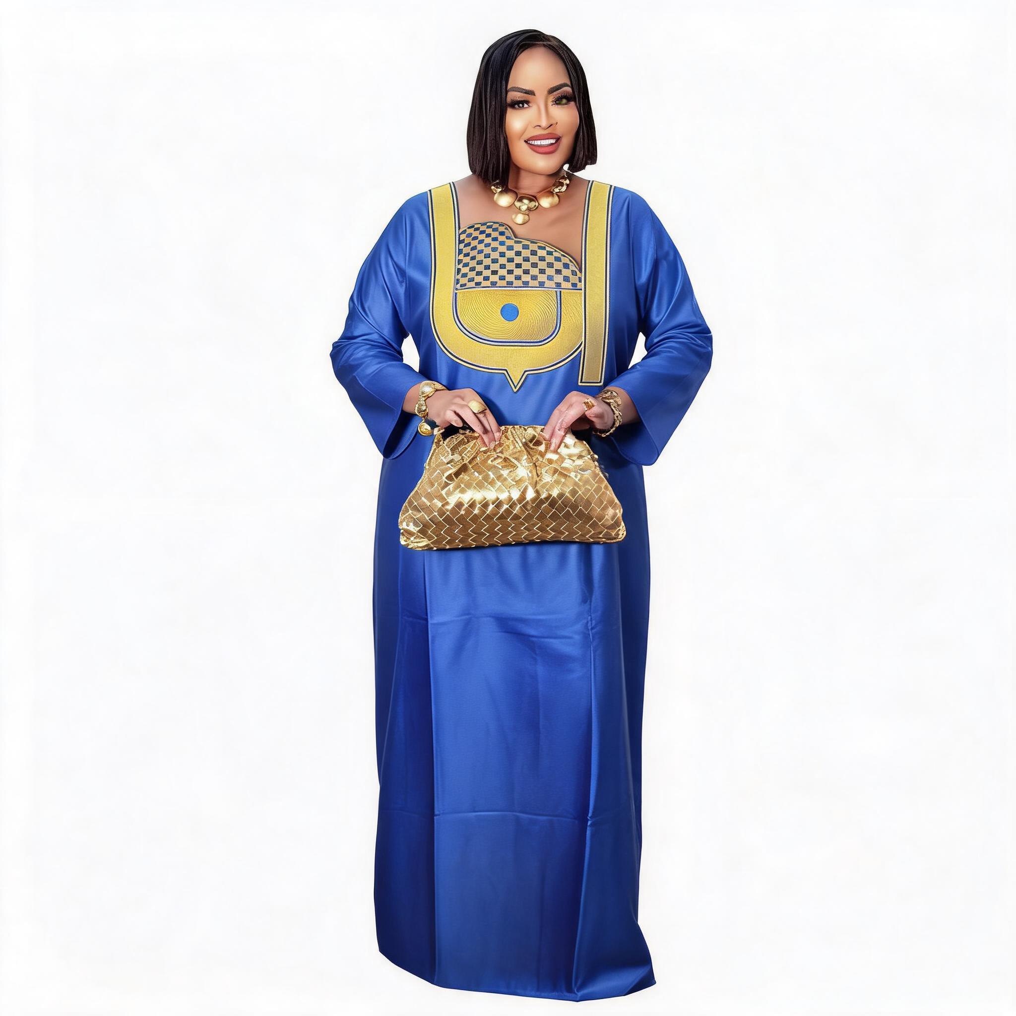 Robes africaines pour femmes grande taille, robe longue avec écharpe, design brodé Bazin Riche