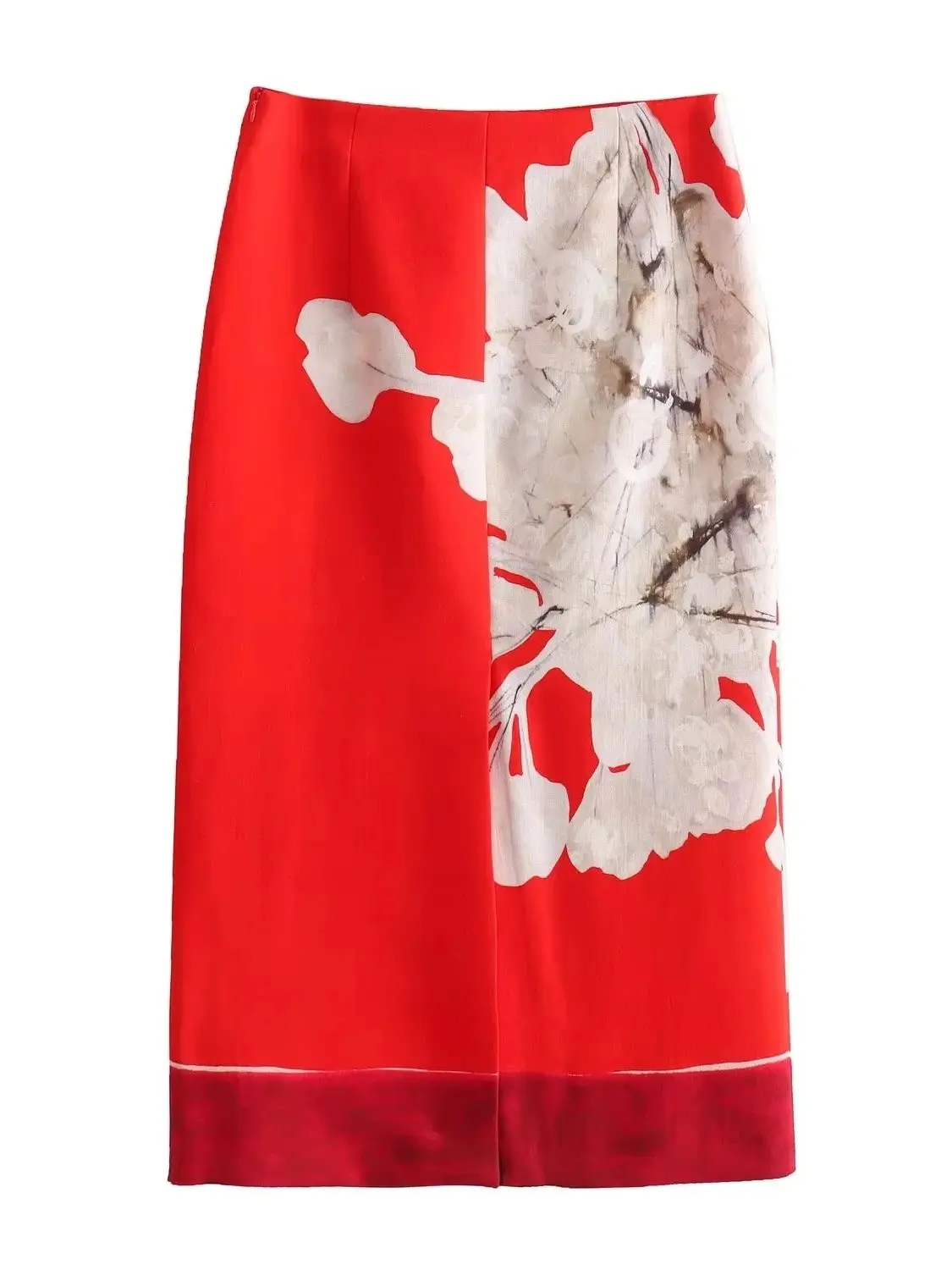 Jupe imprimée vintage taille haute pour femme Jupe MIDI tube droit mélange de lin pour femme