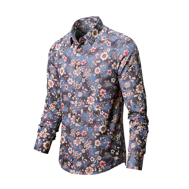 Chemises pour hommes coton vêtements Vintage chemise à fleurs vêtements coréens mode pour hommes plage vêtements pour hommes chemise à manches longues haut 1025