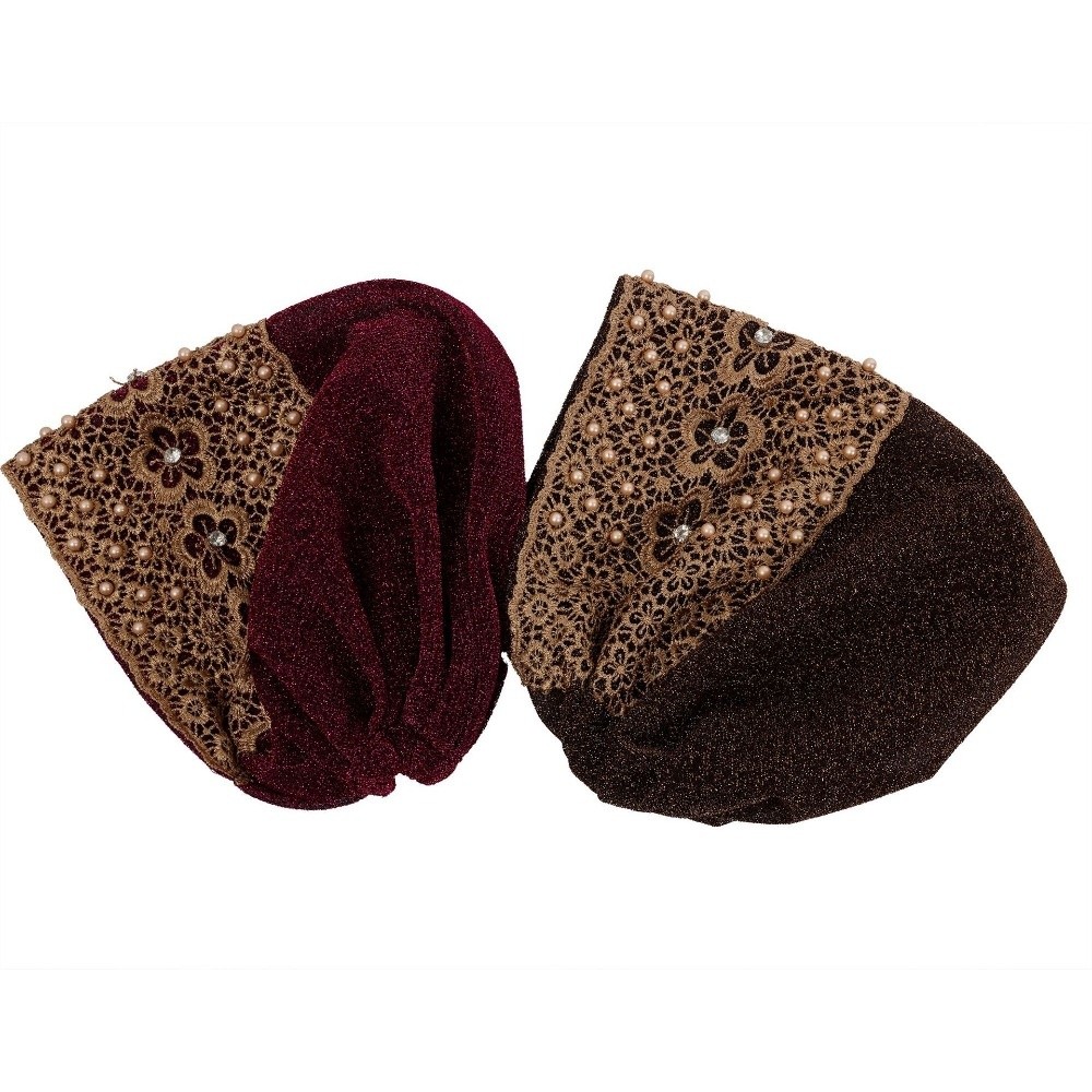 Turban élégant brodé pour femme, bonnet en dentelle à motif floral, foulard musulman, chapeau islamique pour femme