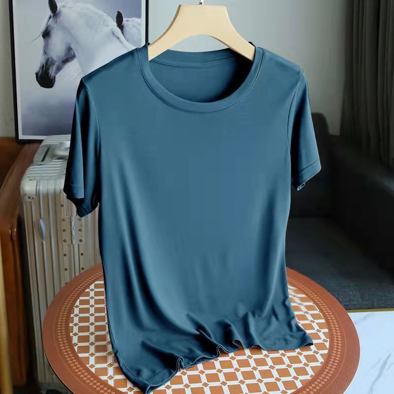 Mode 2025 nouveau coréen femmes Modal col rond manches courtes T-Shirt café couleur unie décontracté été dame vêtements T-Shirt haut basique