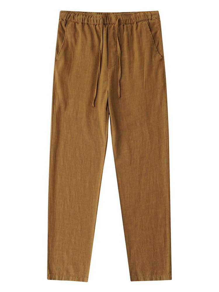 Pantalon Chino décontracté en coton et lin pour hommes, jambes larges, léger, Baggy, survêtement en coton, pour la marche, le travail