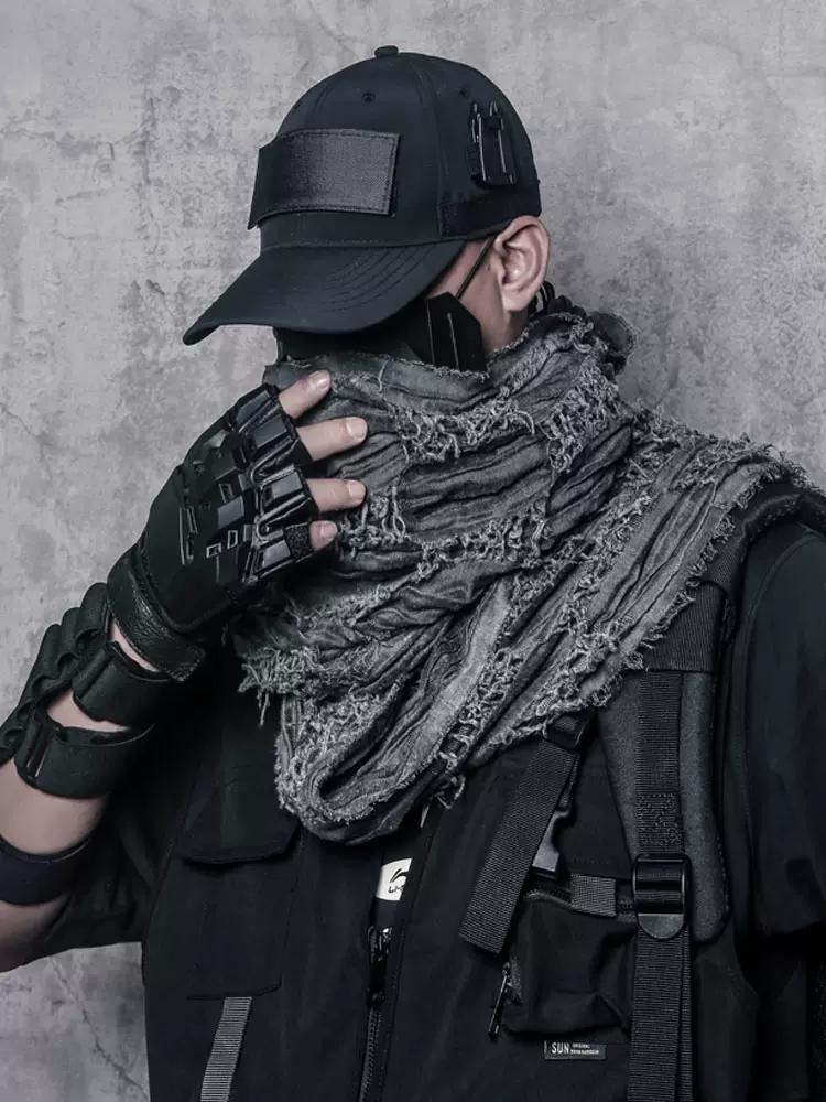 Techwear tactique Hip Hop Punk écharpe hommes femmes lavé Vintage déchiré trou Bufanda extérieur écharpes décontractées