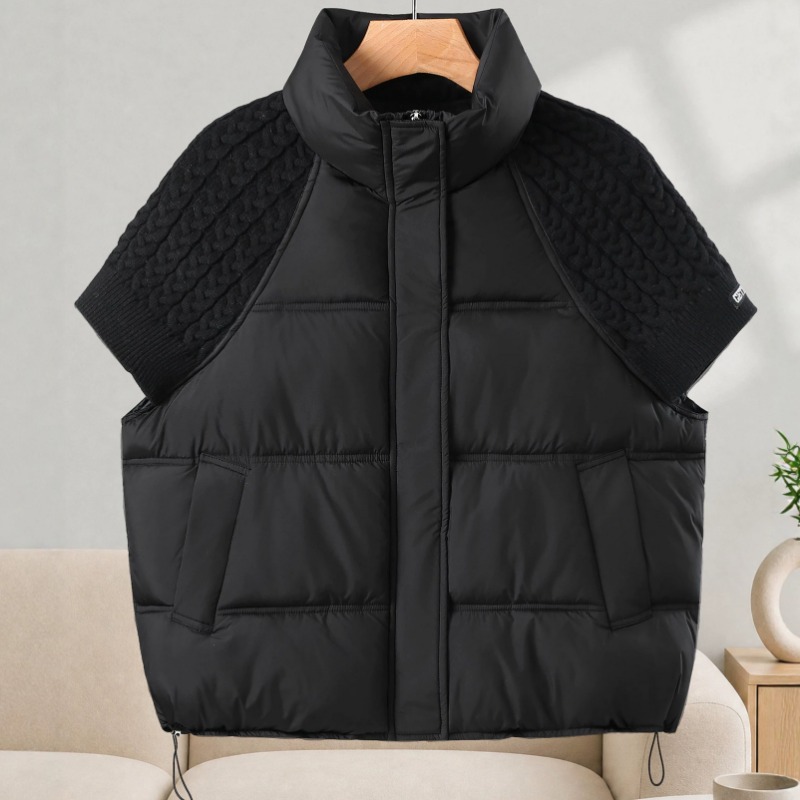 Gilet matelassé à col montant pour femmes, nouvelle collection automne-hiver, en maille à empiècements, à manches courtes, ample, chaud, en coton, vêtement d'extérieur.