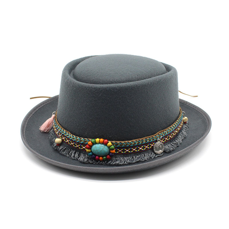 Nouveau ethnique femmes Jazz chapeau haut plat bord Tophat mode traditionnelle tarte de porc chapeau gland ruban église Trilby dame Fascinator chapeau