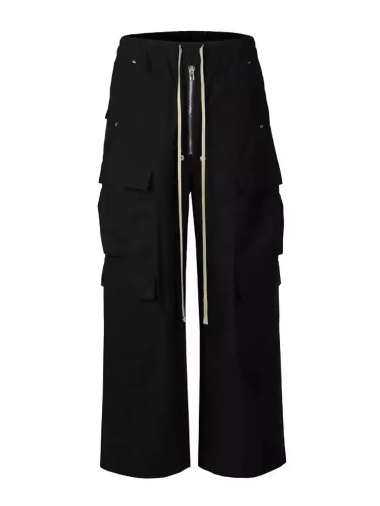 Pantalon noir cargo multi-poches pour homme, pantalon décontracté, jambe large, style américain, nouveau, printemps, été, 2025