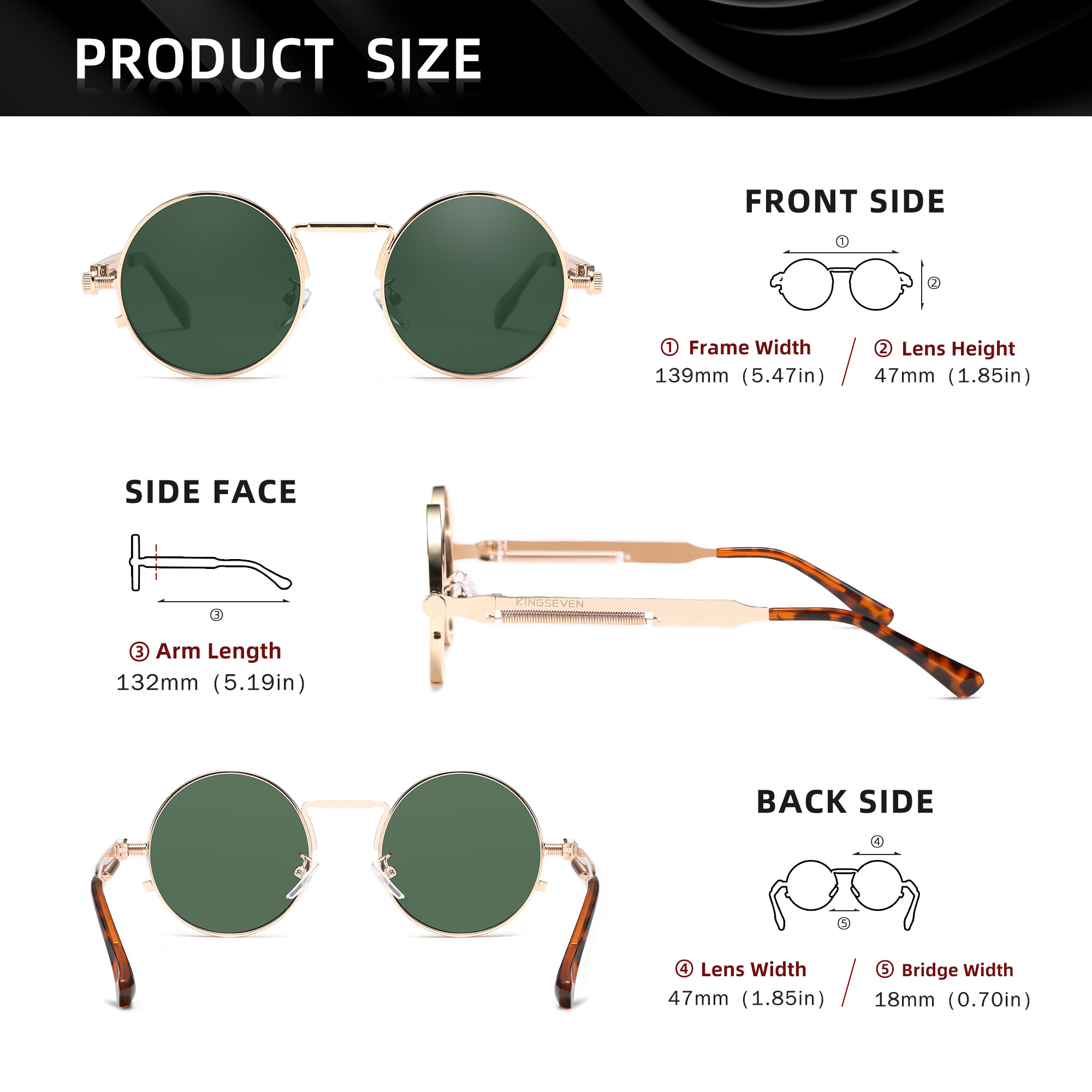 KINGSEVEN-Lunettes de soleil rondes polarisées pour hommes et femmes, lunettes de soleil Steampunk, style vintage, accessoire de lunettes, UV400