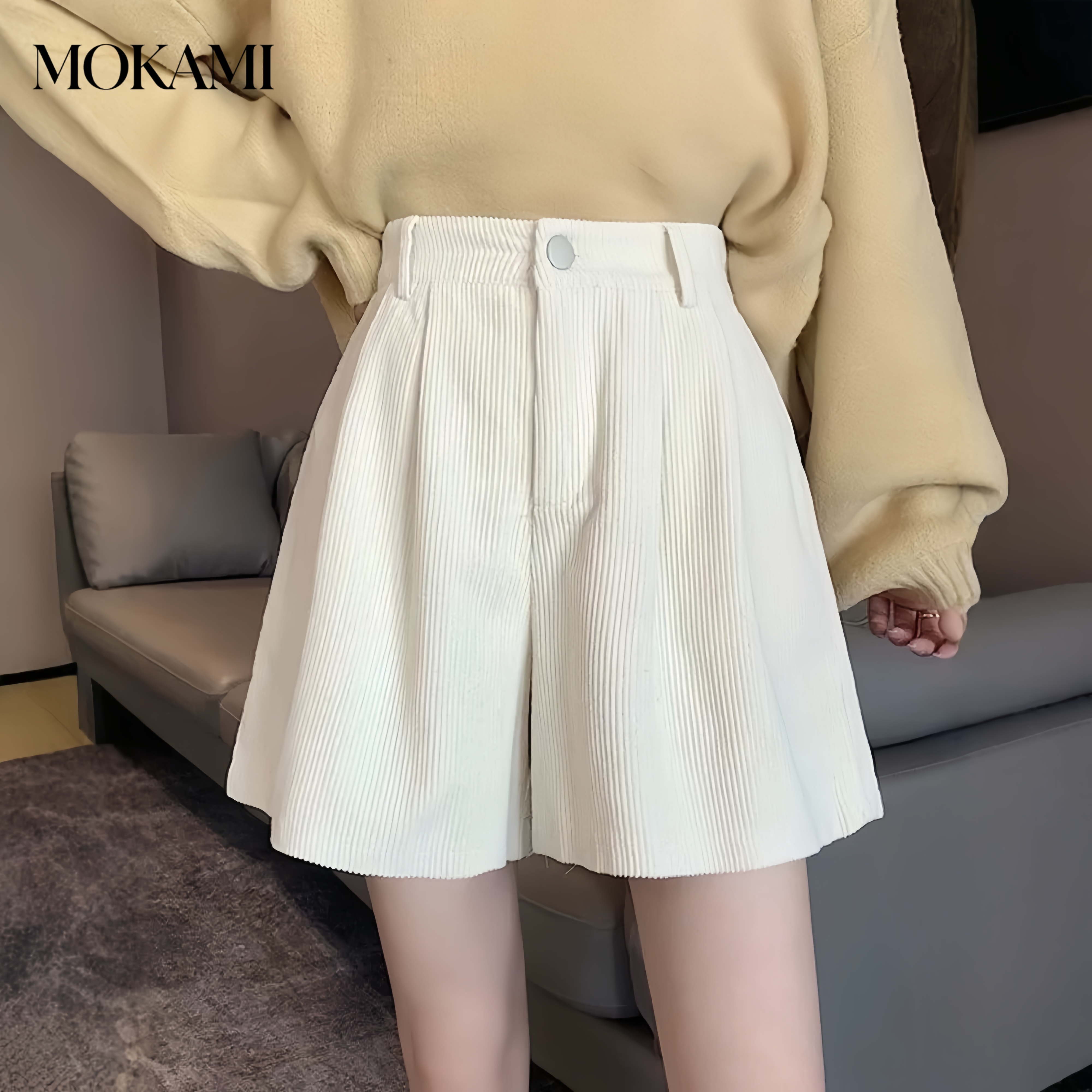 Shorts en velours côtelé coupe trapèze pour femme, nouveau style automne-hiver, pantalon ample et amincissant à jambes larges, idéal avec des bottes et comme pantalon décontracté