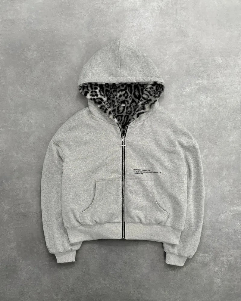 Hip-hop nouveaux vêtements double face Harajuku rétro imprimé léopard à la mode ample sweat à capuche avec fermeture éclair hommes rue sweat-shirt décontracté femmes