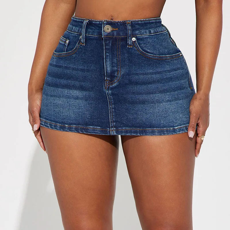 Mini jupes en Denim pour femmes, Vintage, Simple, taille haute, poches, Sexy, Streetwear, Slim Fit, jupe courte portefeuille aux hanches, été 2025