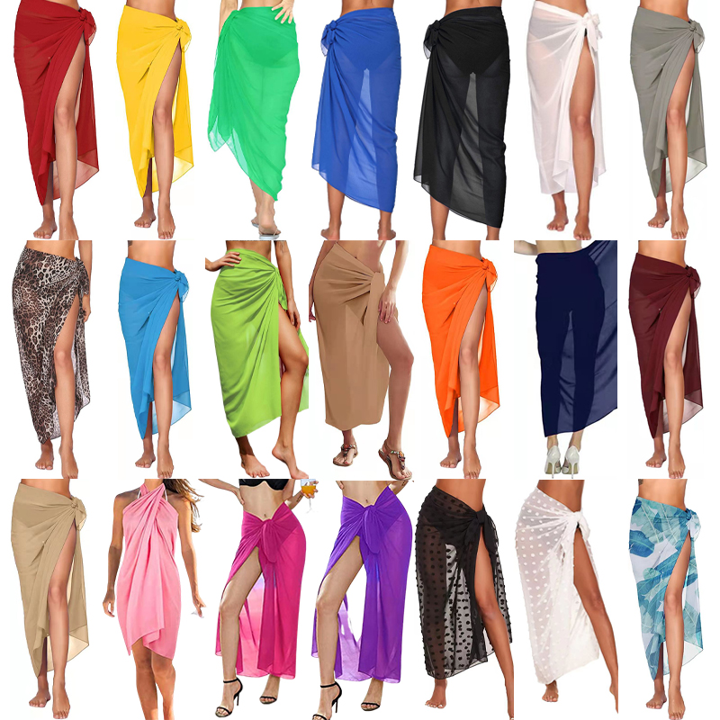Jupe de plage longue en mousseline de soie, Sarong, écharpe, Cover-Up pour Bikini