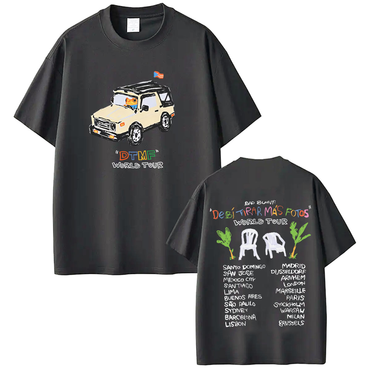 T-shirt imprimé DTMF Bad Bunny Debi Tirar Mas Fotos pour homme et femme, mode Hip Hop, T-shirt décontracté en coton ample pour l'été