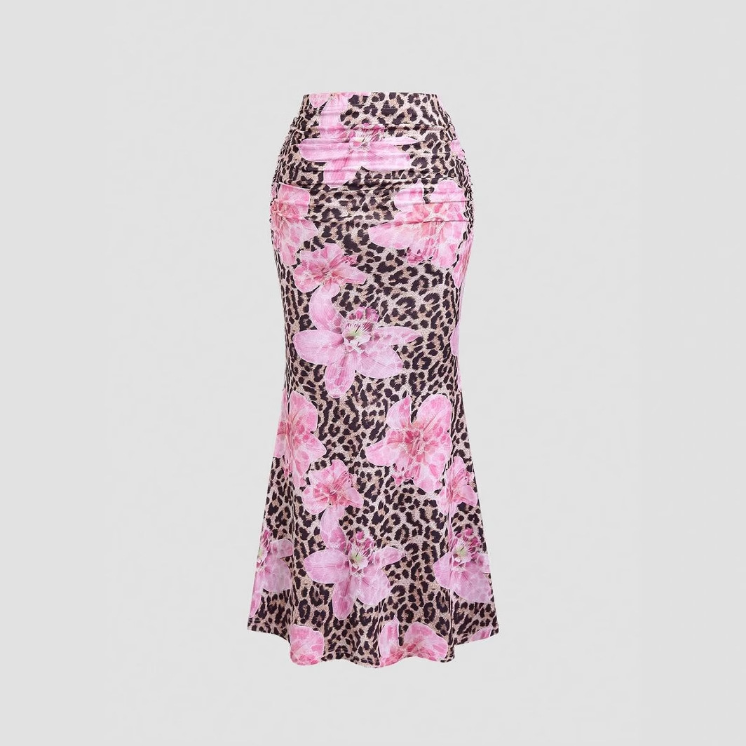 Jupe plissée trapèze pour femme, imprimé floral vintage, froncée, moulante, longue, pour l'été, les loisirs et les vacances