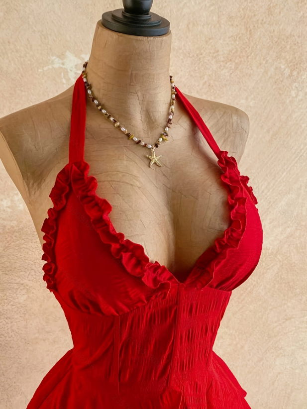 Robes d'été sans manches pour femmes, robe licou dos nu à lacets, mini-robe pour femmes, Vestidos De Verano Mujer