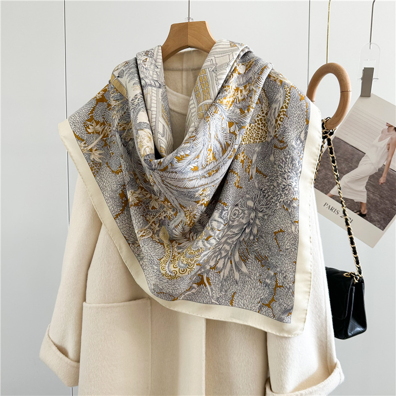 Grand carré pour femmes, Design de luxe, châle à la mode pour l'hiver, marque Bandana en laine de soie