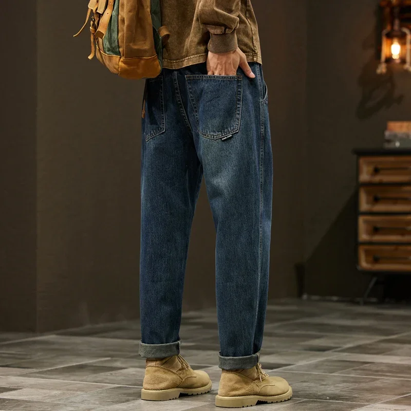 Jean ample en denim 95 % coton pour homme – Pantalon sarouel décontracté et tendance pour le travail et les loisirs – Vêtements de marque pour homme
