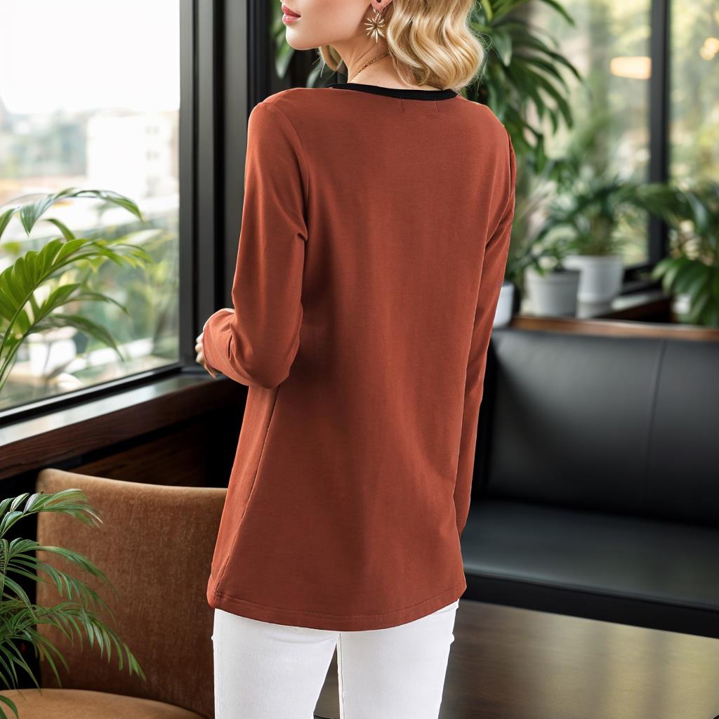 T-shirt manches longues col rond femme, style européen, grande taille, printemps 2024