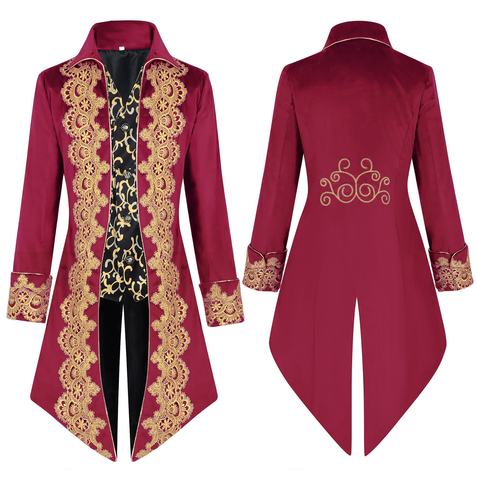 Vêtements multicolores de Style rétro médiéval pour hommes, manteau Punk mi-long pour l'automne, Costumes de spectacle de fête à manches longues