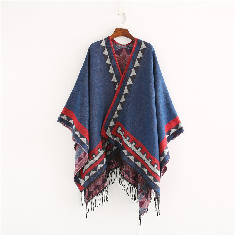 Style indien mode géométrique gland Pashmina Poncho et Capes manteau femmes écharpes automne hiver chaud châle Cachemire foulards