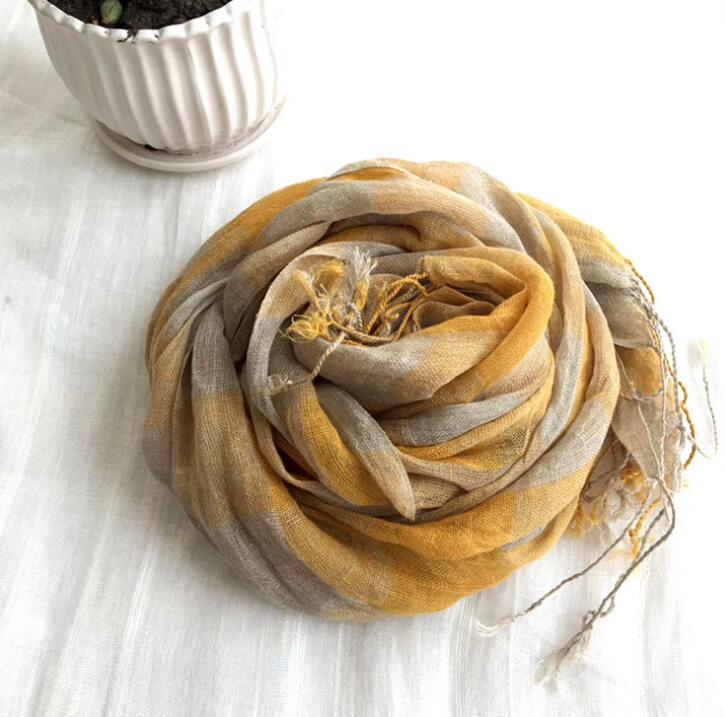 Écharpe jaune à carreaux en lin pour hommes et femmes, pashmina, châles, enveloppes, tête, abonnés, glands, printemps, 100%