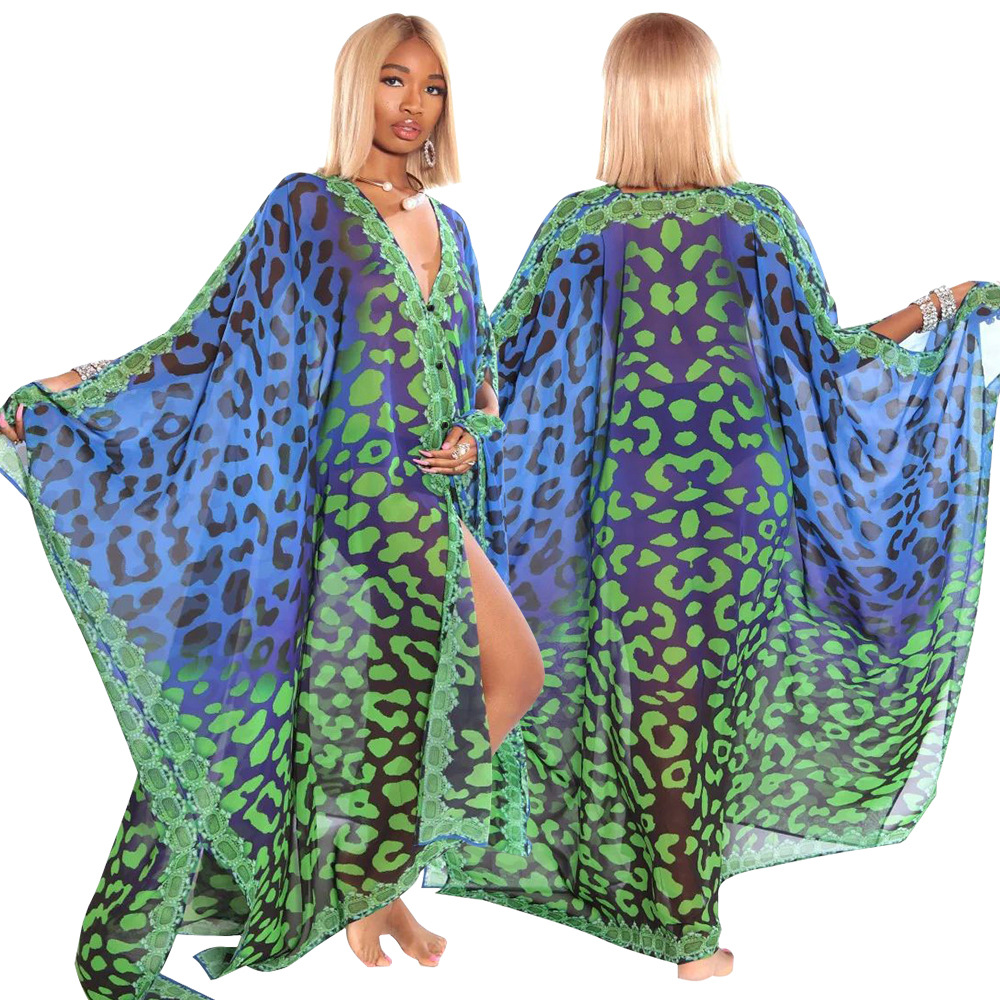 Robes Africaines Transparentes en Mousseline de Soie pour Femme, Sexy, Col en V, Imprimé Bohème, Maxi, Kimono Africain, Bikini, Vêtements de Plage, Vacances