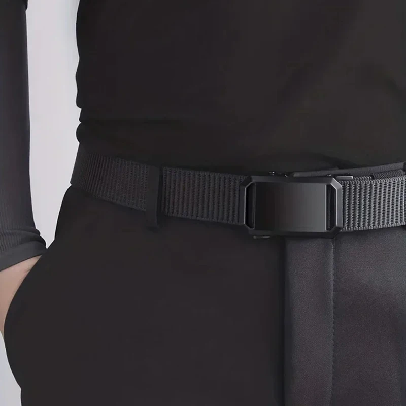 Ceinture à boucle automatique en toile, vêtements de travail tactiques, pantalons d'entraînement militaires en plein air décontractés, ceinture multifonctionnelle à la mode pour hommes