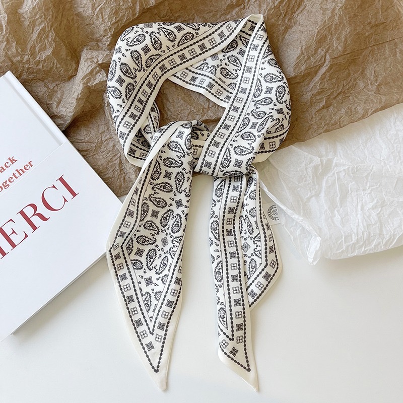 Ensemble série foulard en Satin de soie pour femmes, bandes de cheveux en tissu, accessoires de coiffure, foulards pour dames, attaches de cou en ruban pour poignée de sac/4 pièces