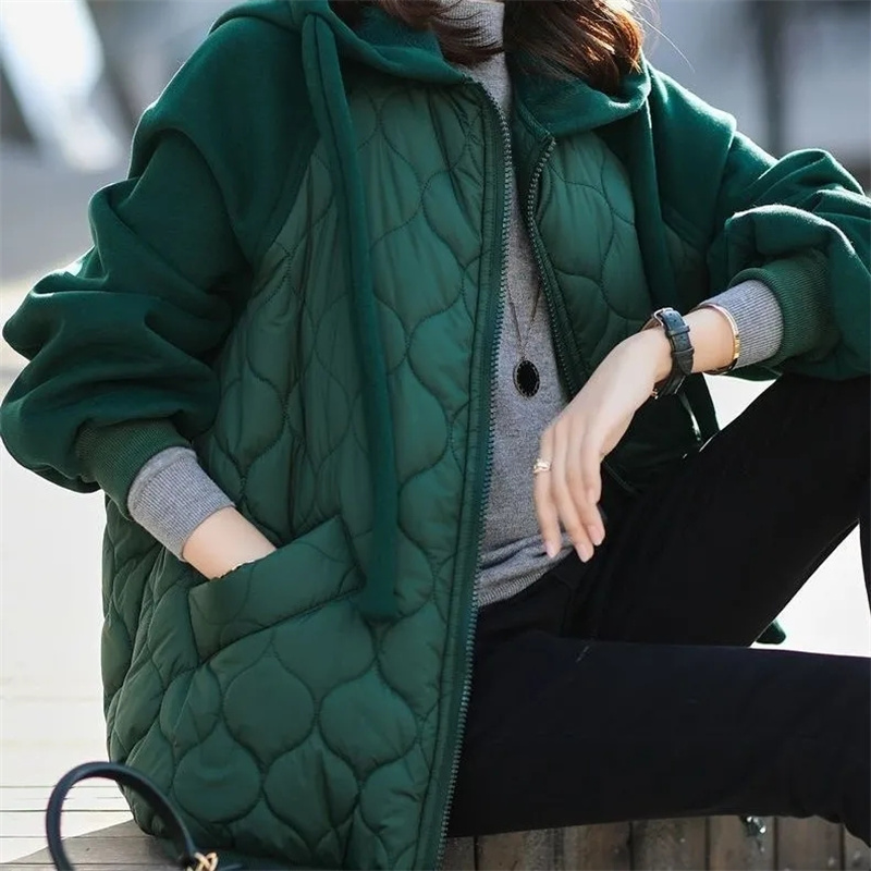 Veste d'automne/hiver pour femme, à capuche, en coton matelassé, modèle 2026, style européen, grande taille, coupe ample, vêtement d'extérieur pour femme.