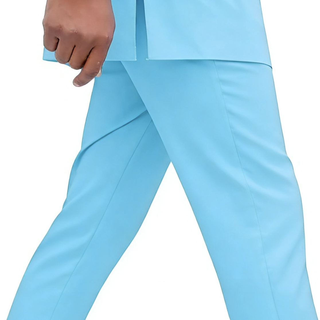 Ensemble de vêtements africains élastiques en coton bleu ciel pour hommes, haut à manches courtes et pantalon, vêtement nigWin ultra fin et respirant, mode