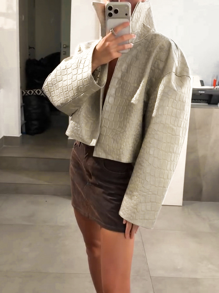 Manteau plaid pour femme, veste courte à col montant, manches longues, simple boutonnage, décontracté, chic, tendance, streetwear, pour l'automne