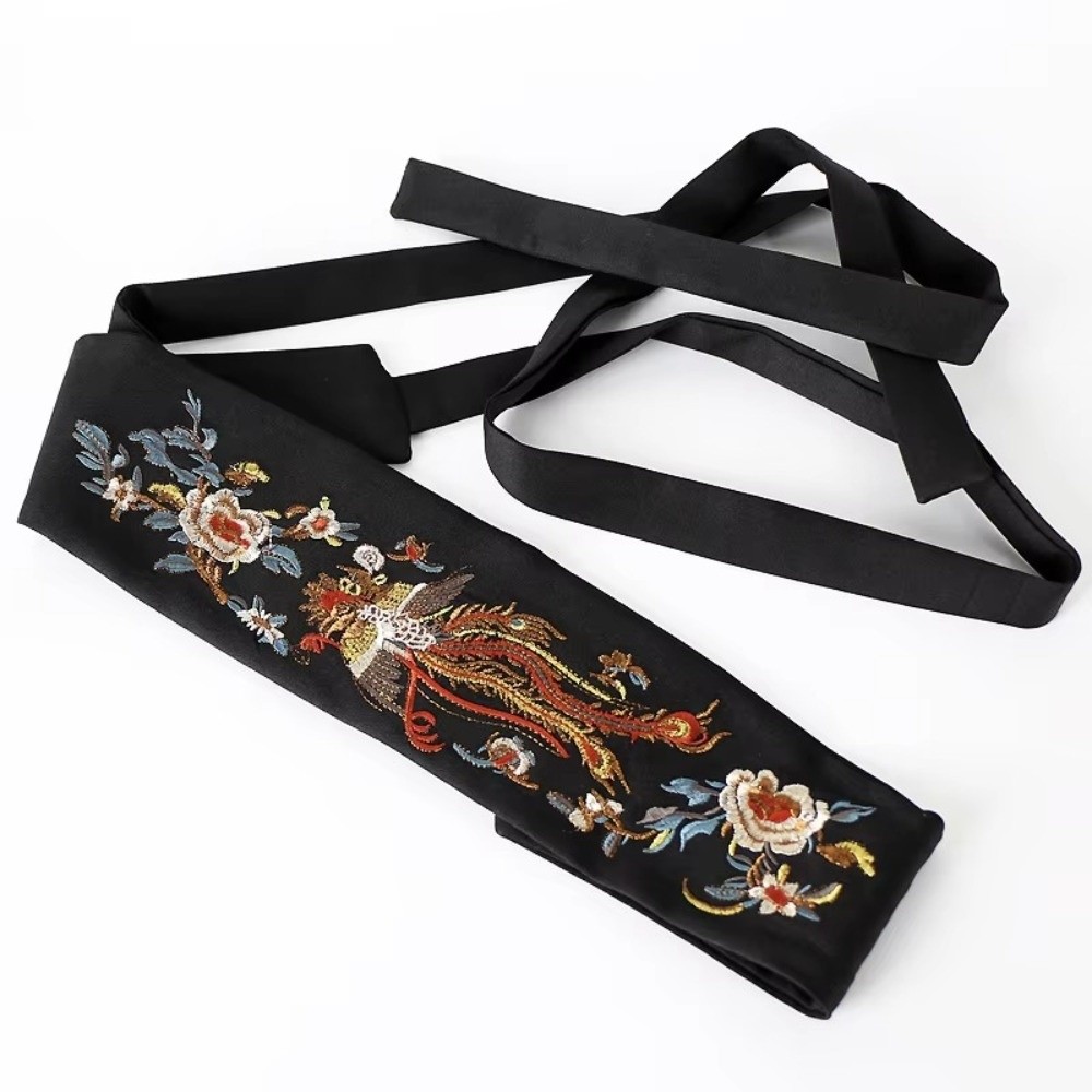 Bande de taille brodée de Style ethnique, large ceinture noire, décor de robe Hanfu