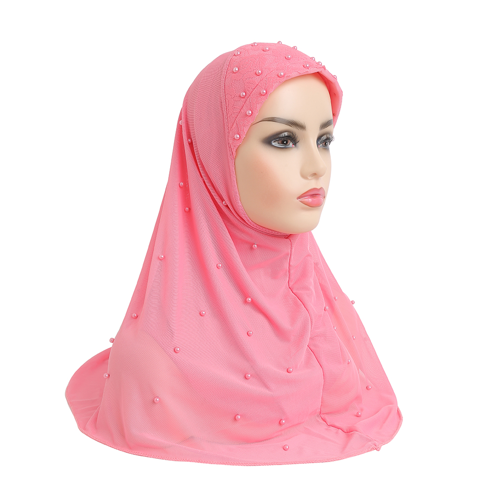 H078 Hijab musulman pour filles, foulard doux en tulle à deux couches, chapeau islamique, turban Amira à enfiler, magnifique foulard pour fille de 10 ans