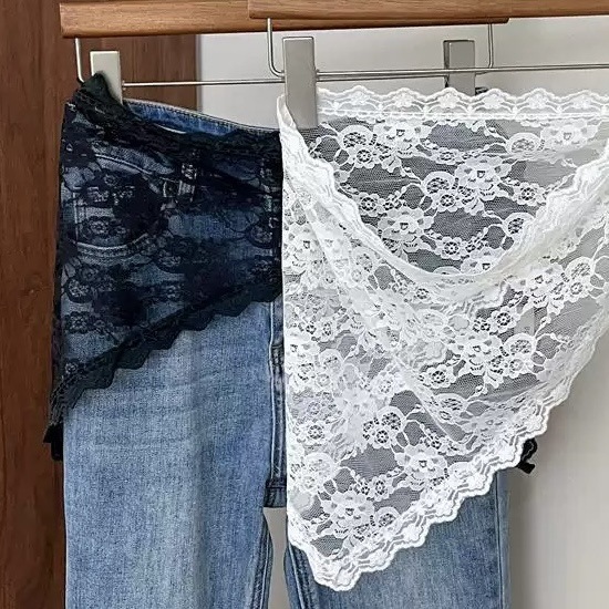 Foulard de tête en dentelle pour femme, jupe courte triangulaire, jupe mi-longue, jupe à volants, tablier en dentelle, dentelle douce, foulard de tête superposé pour le printemps