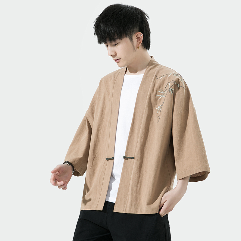 Kimono japonais brodé pour hommes, cardigan d'été, costume de samouraï, vêtements Bomboo, chemise kimono, manteau décontracté MiHaori, 2023