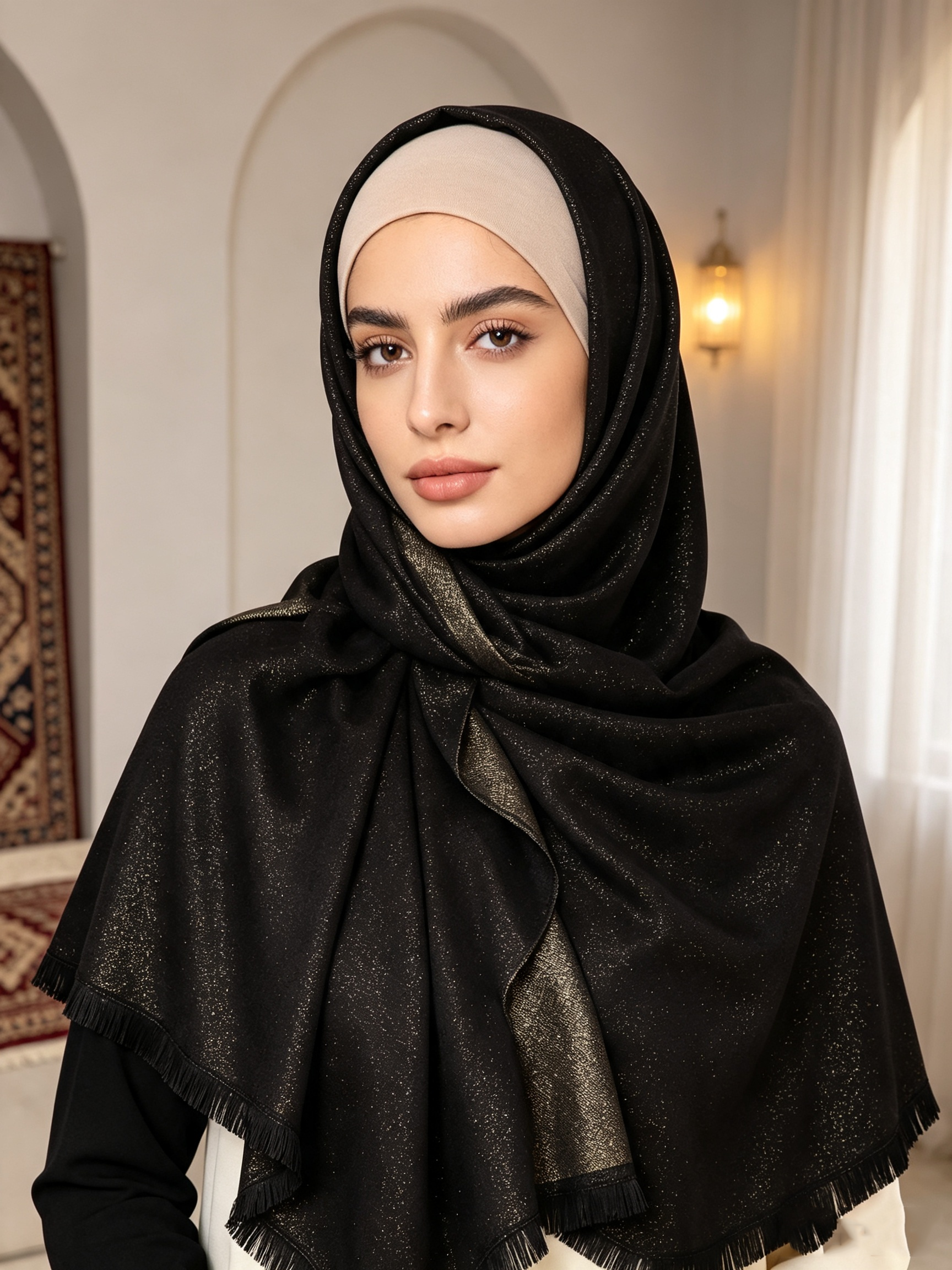 Châle double face à franges, foulard de luxe scintillant, hijab doux pour fêtes et mariages, écharpe islamique pour femmes.