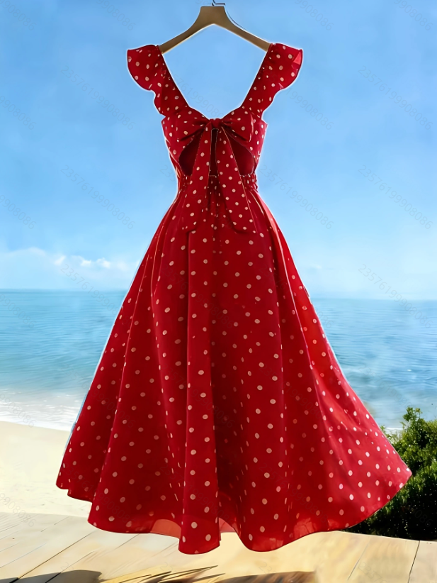 Nouvelles robes d'été sans manches pour femmes, col en V, robe slim à pois avec lacets, robe trapèze, Vestidos De Verano Mujer