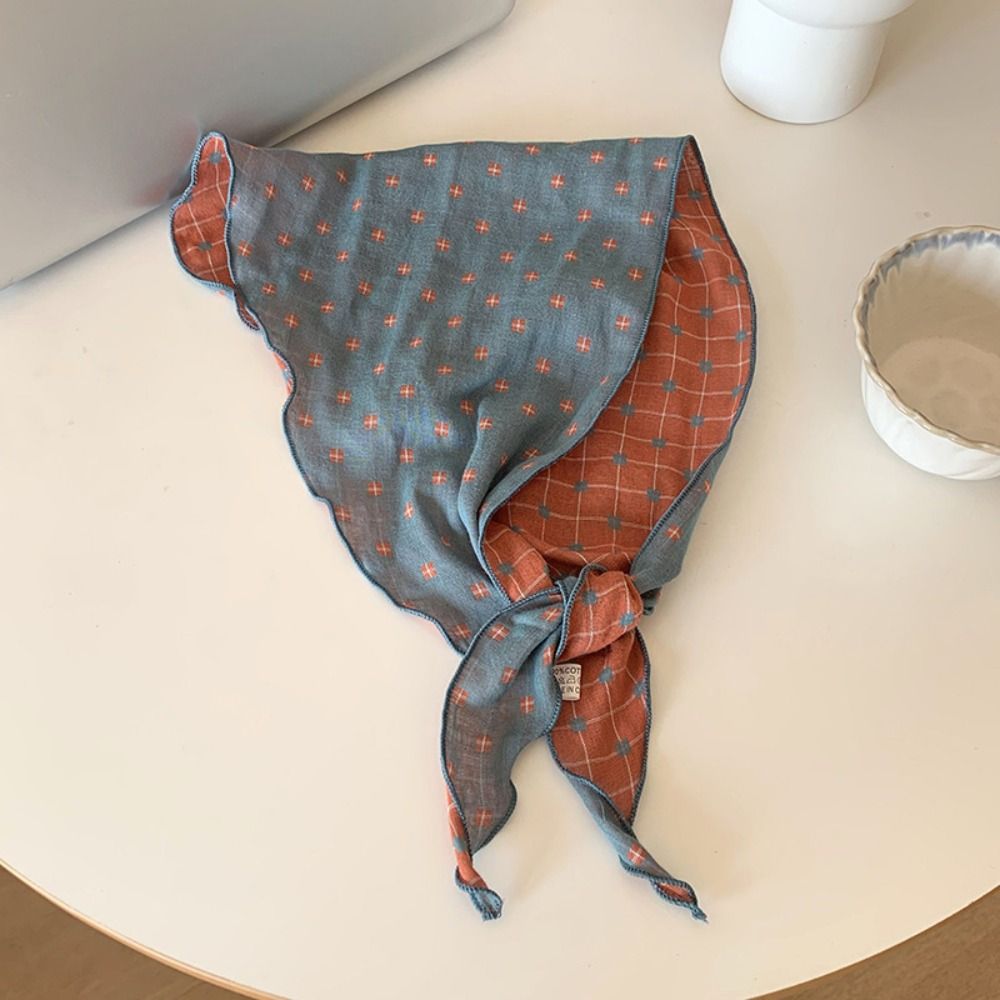 Foulard Turban en Coton Doux à Motif Treillis, Style Champêtre, Bandeau Triangulaire Fin et Coloré pour Filles